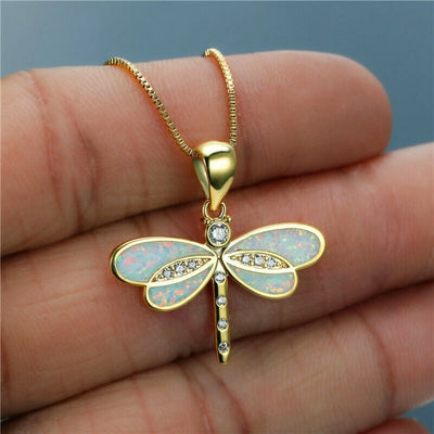 Gold Opal Butterfly Necklace