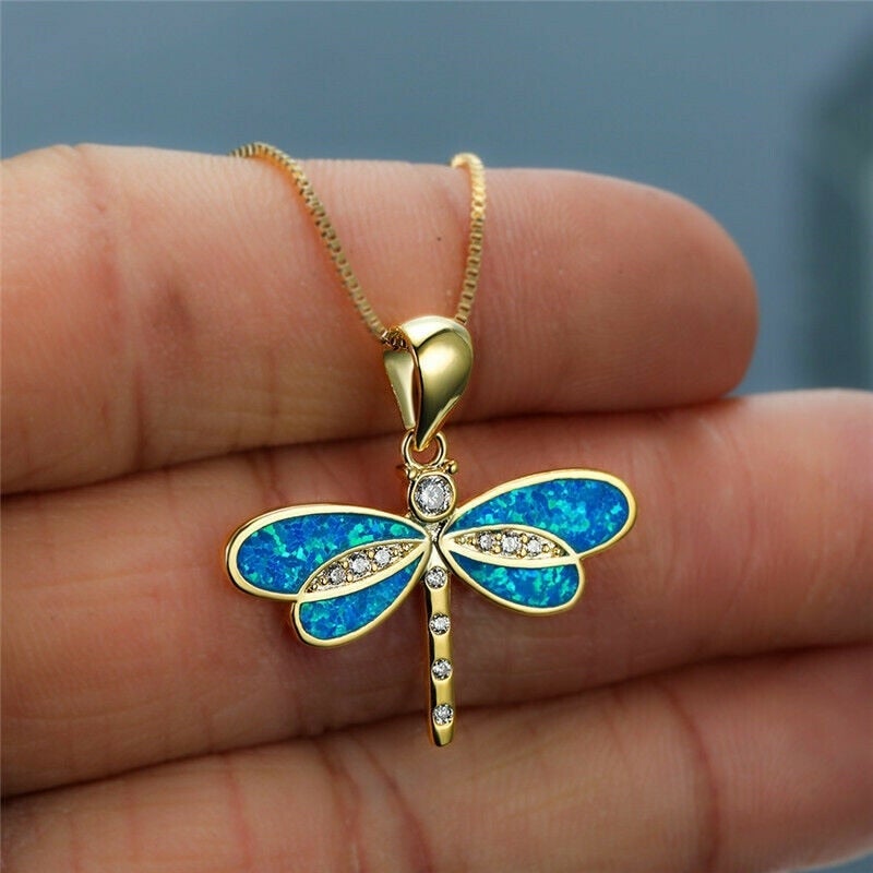 Gold Opal Butterfly Necklace