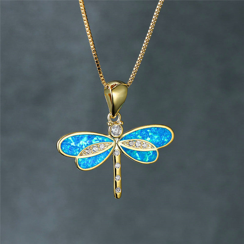 Gold Opal Butterfly Necklace