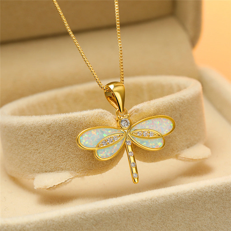 Gold Opal Butterfly Necklace