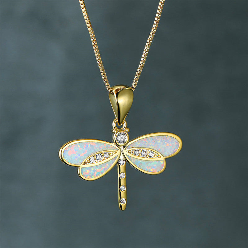 Gold Opal Butterfly Necklace