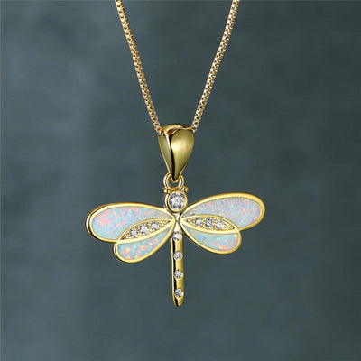 Gold Opal Butterfly Necklace