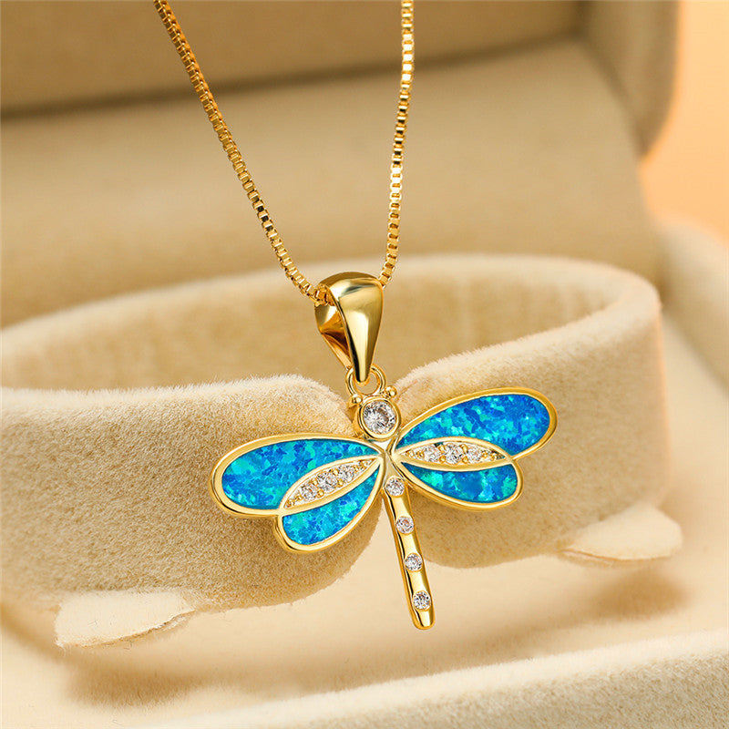 Gold Opal Butterfly Necklace