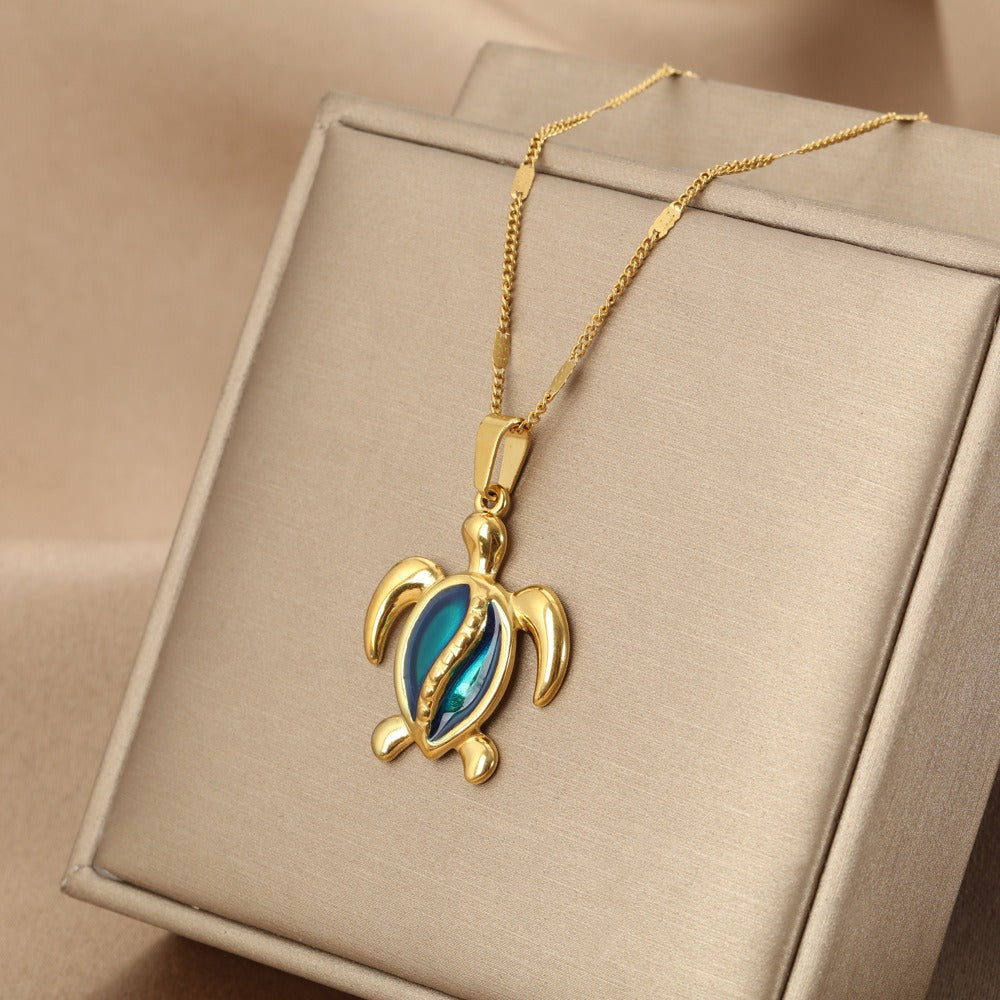 Blue Opal Turtle Necklace